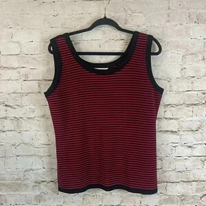 Exclusively Misook Women's Medium Black & Red Striped Knit Tank Top Acrylic M